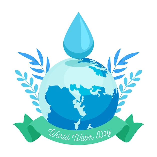 Gratis vector wereldwaterdag illustratie met planeet en waterdruppel