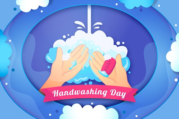 Gratis vector wereldwijde handwasdag achtergrond in papierstijl