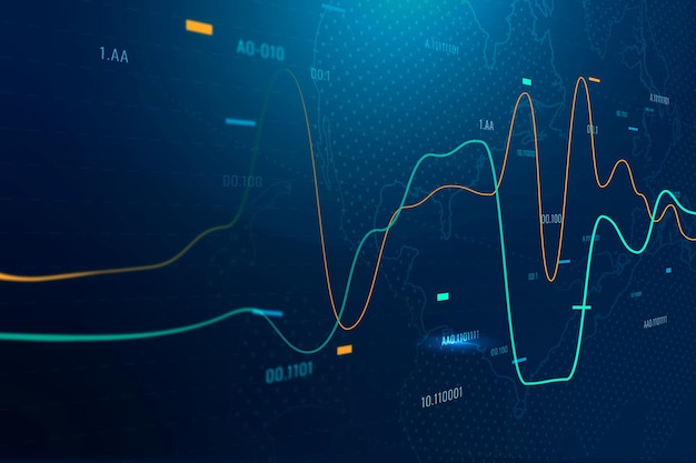 Gratis vector wereldwijde zakelijke achtergrond met aandelengrafiek in blauwe toon