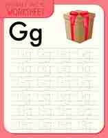 Gratis vector werkblad alfabet overtrekken met letter g en g