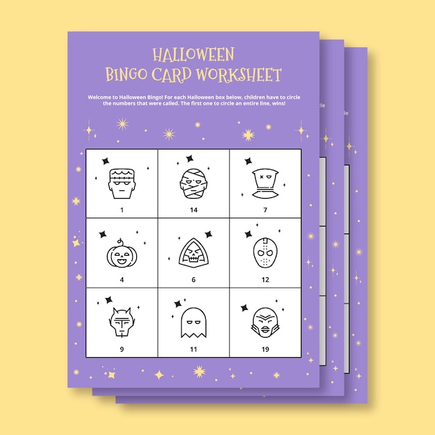 Werkblad met bingokaart voor Halloween-kostuum