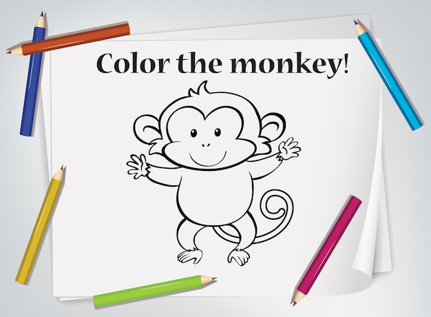 Werkblad voor het kleuren van aapjes voor kinderen