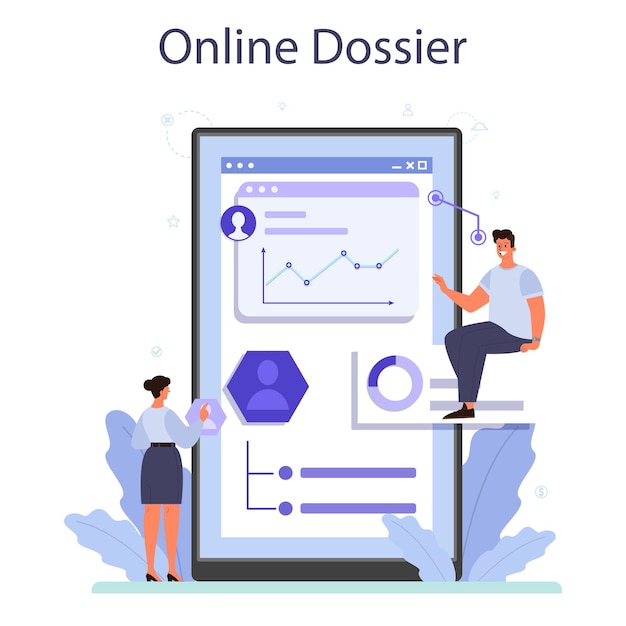 Werknemer beoordeling online service of platform Werknemer evaluatie testformulier en rapport werknemer prestatiebeoordeling Online dossier Platte vectorillustratie