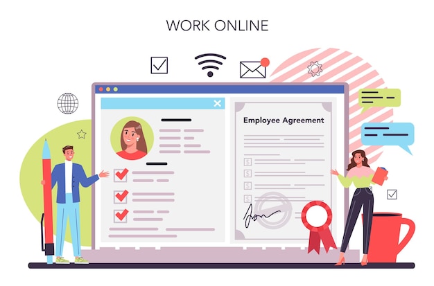 Werknemersverantwoordelijkheden online service of platform personeelsbeheer en aanpassing van medewerkers online werk geïsoleerde platte vectorillustratie