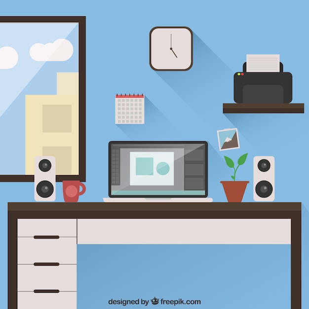 Gratis vector werkplek met computer