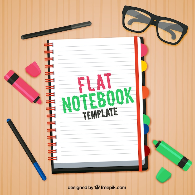 Gratis Vector werkplek met een notebook en accessoires