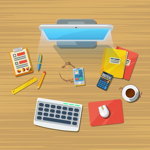 Gratis vector werkplek office flat icon print