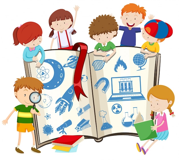 Gratis vector wetenschap boek en kinderen illustratie