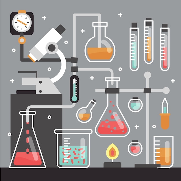 Wetenschappelijk laboratorium in vlakke stijl