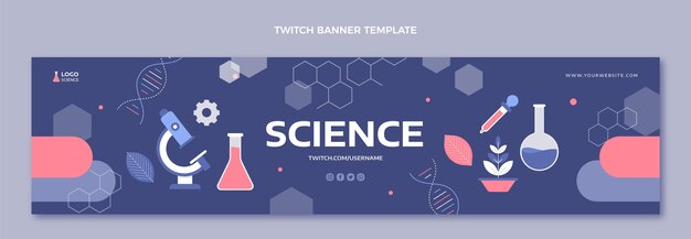 Wetenschappelijke twitch-banner in vlakke stijl