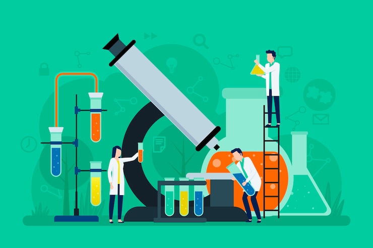 Gratis Vector wetenschapsconcept met grote microscoop