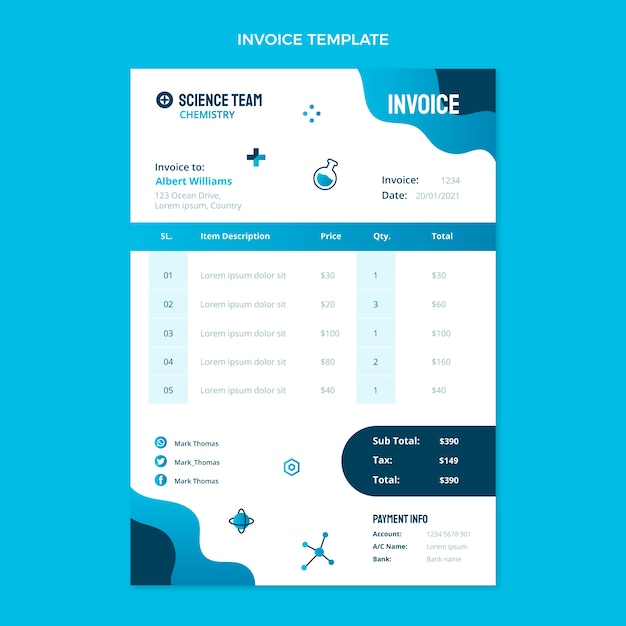 Gratis vector wetenschapsfactuur voor plat ontwerp