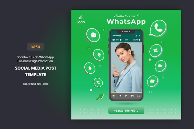 Whatsapp bedrijfspaginapromotie en social media postsjabloon Premium Vector