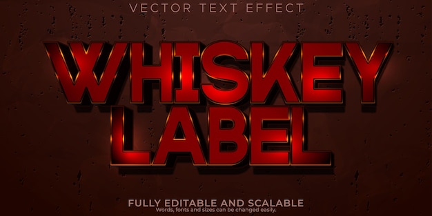 Gratis vector whisky label teksteffect bewerkbare drank- en pubtekststijl