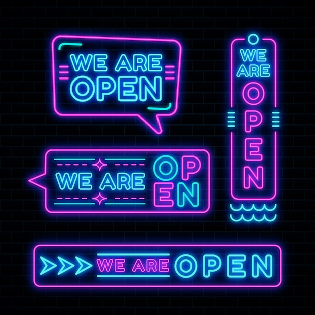 Gratis vector wij zijn open neon sign set design