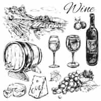 Gratis vector wijn wijngaard set