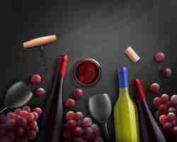 Gratis vector wijnsamenstelling met rode en witte wijn en druiven