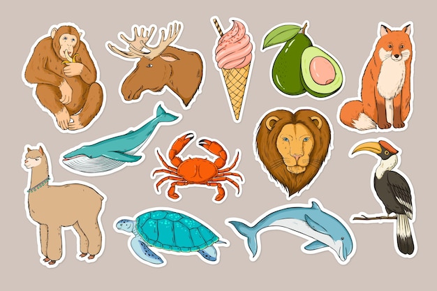 Wild life sticker kleurrijke clipart set