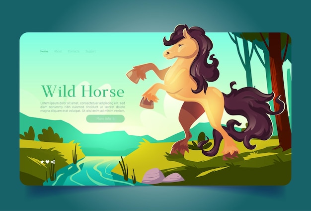 Gratis vector wild paard in boslandschap cartoon landing