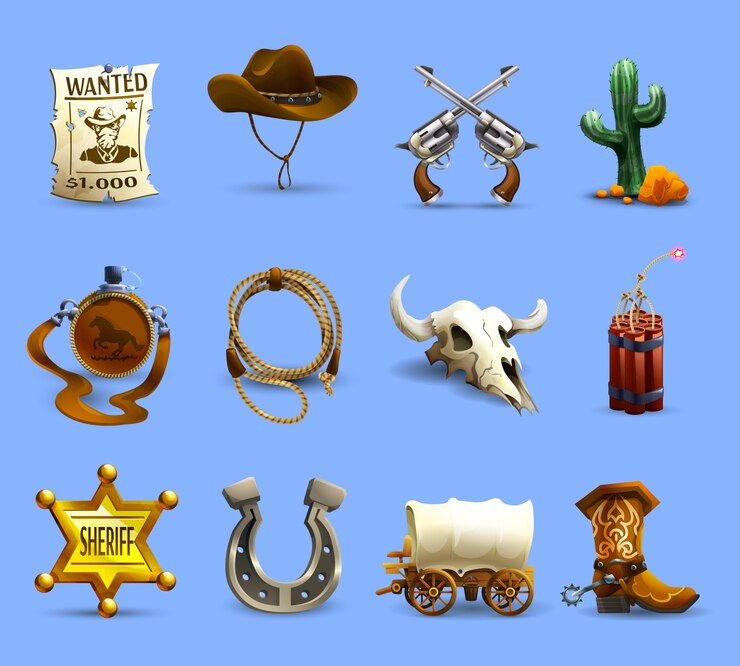 Gratis Vector  wild west icons set 