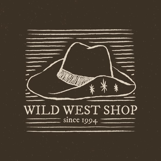 Wild west winkel logo op donkergrijze achtergrond met cowboyhoed illustratie