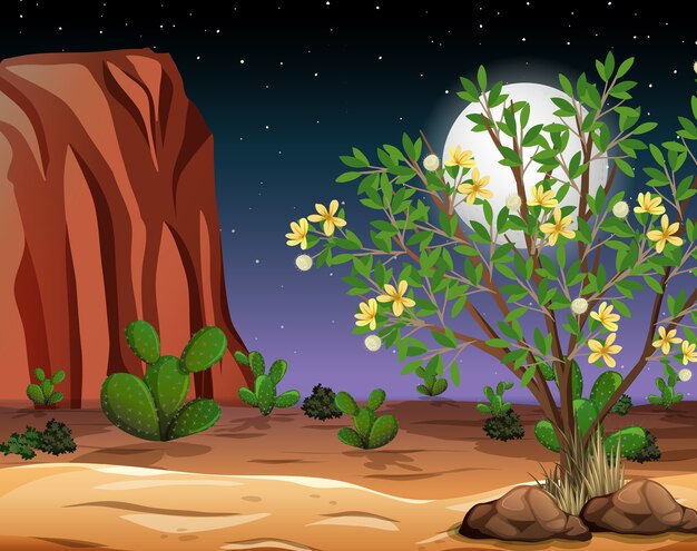 Wild woestijnlandschap bij nachtscène
