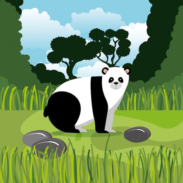 Gratis vector wilde beer panda in de jungle scene