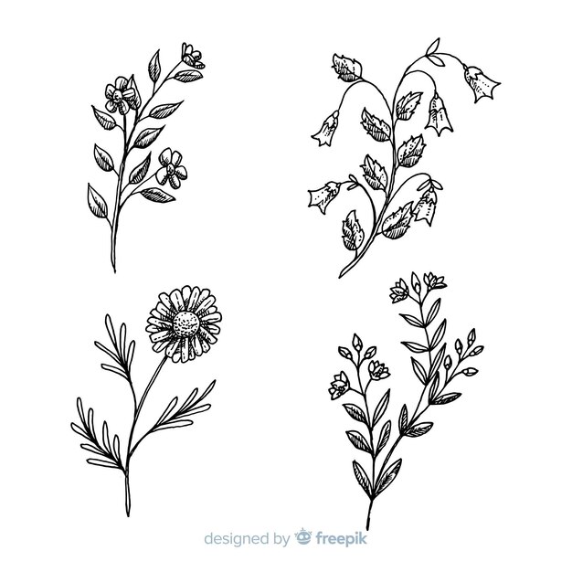 Wilde bloemencollectie op zwart en wit