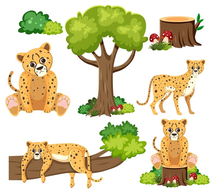 Gratis Vector wilde dieren bezet met natuurelementen