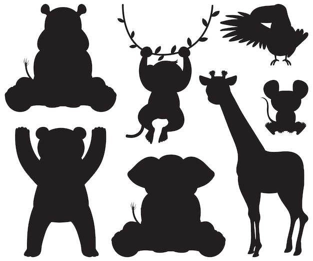 Gratis vector wilde dieren in eenvoudige silhouet cartoon stijl