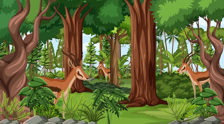 Gratis Vector wilde dieren op de achtergrond van het boslandschap