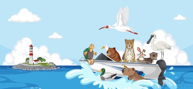 Wilde dieren op een boot