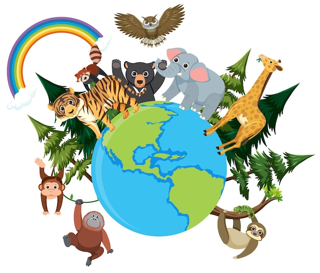 Gratis vector wilde dieren over de hele wereld