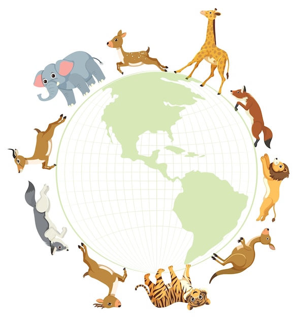 Gratis vector wilde dieren rond de planeet earth