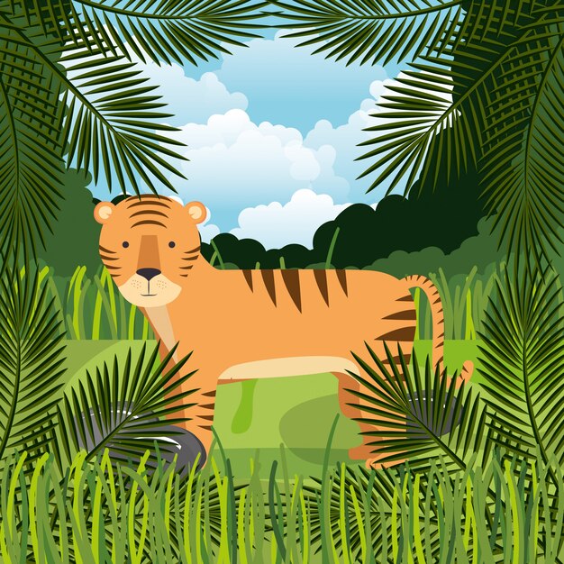 wilde tijger in de jungle scene