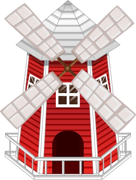 Gratis vector windmolen geschilderd rood en wit hek