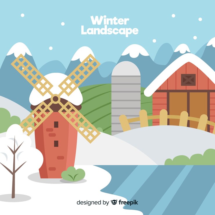 Gratis Vector windmolen winter achtergrond