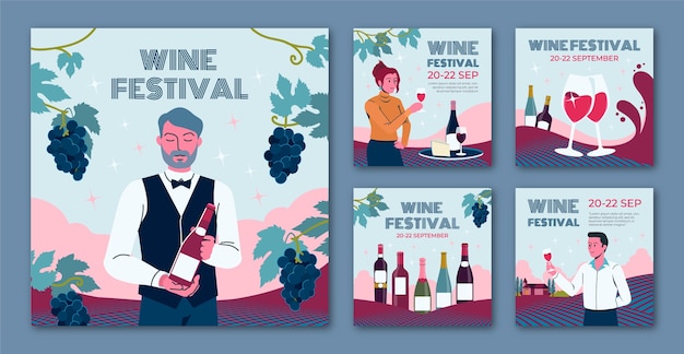 Gratis vector wine festival instagram posts sjabloon