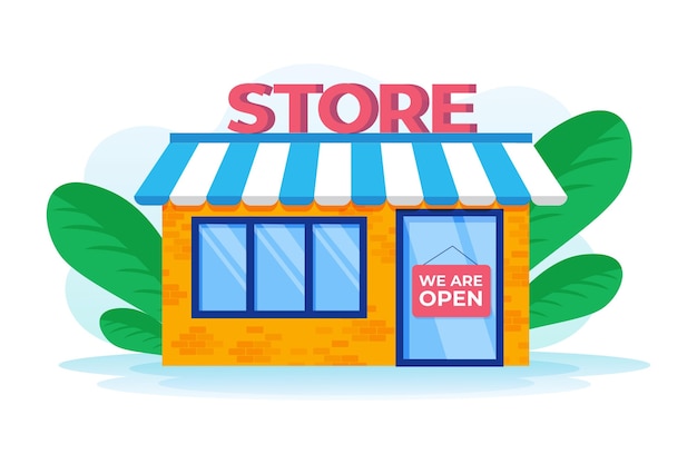 Gratis vector winkel met het bord dat we open zijn