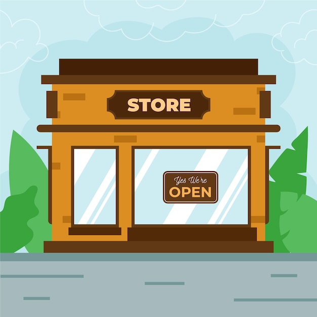 Gratis vector winkel met het we are open-bord