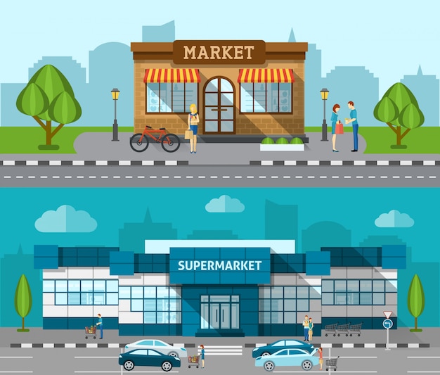 Gratis vector winkel vlakke bannerset