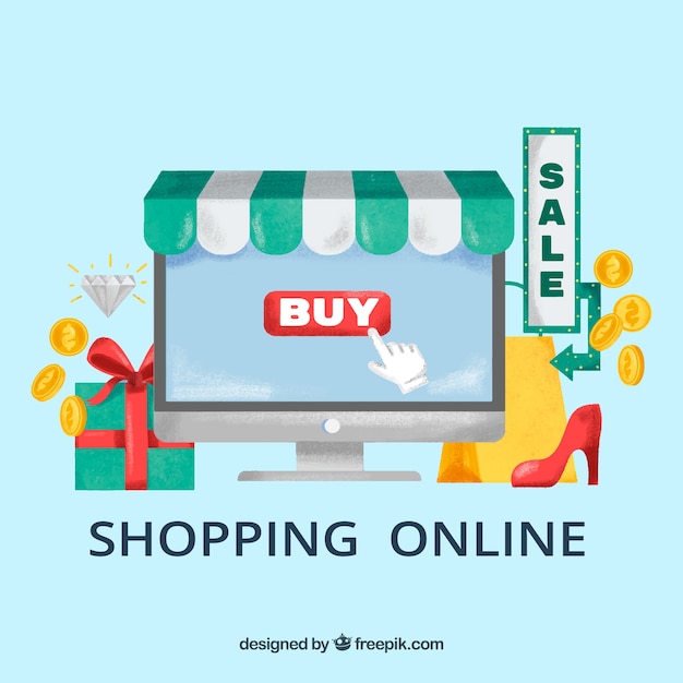 Gratis vector winkelen online met computer
