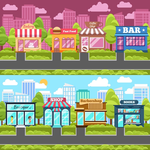 Gratis vector winkels en winkels banner set