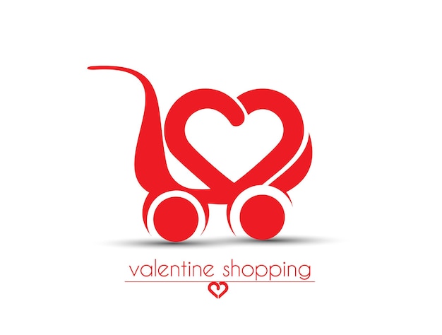 Winkelwagen pictogram voor valentijnsdag cadeau winkel hart achtergrond, vectorillustratie.