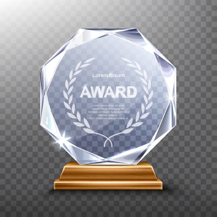 Gratis Vector winnaar van de glazen trofee of acrylwinnaar realistisch