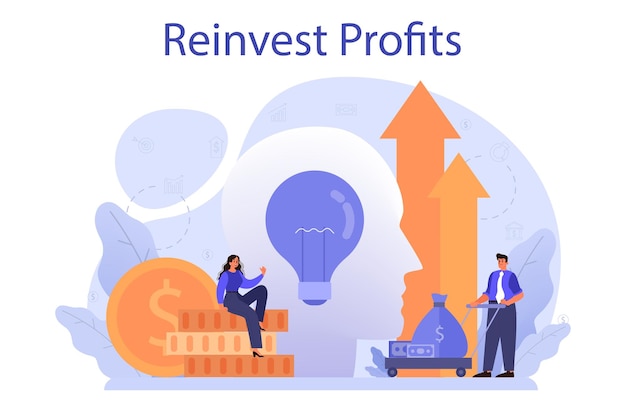 Winst herinvestering concept Investeren bedrijfswinst in een nieuw project Idee van financiële groei Investeringsstrategie en kapitaal mobiliseren Geïsoleerde platte vectorillustratie