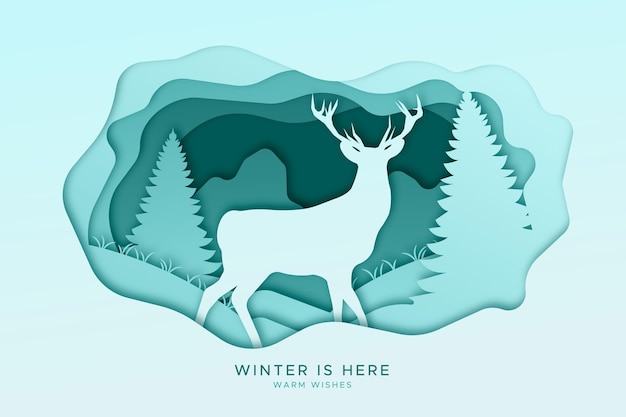 Gratis vector winter achtergrond in papieren stijl