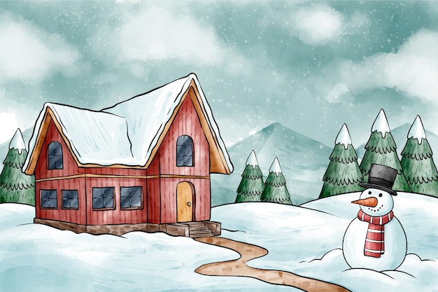 Gratis vector winter achtergrond met sneeuwpop