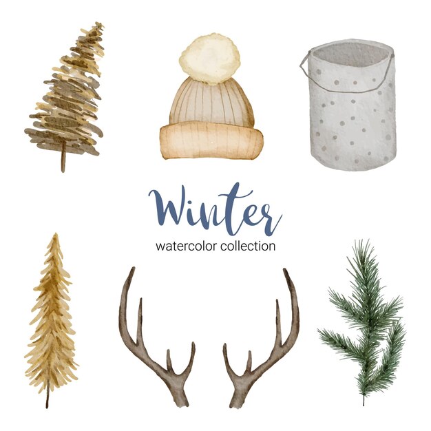 Winter aquarel collectie met items voor thuisgebruik.