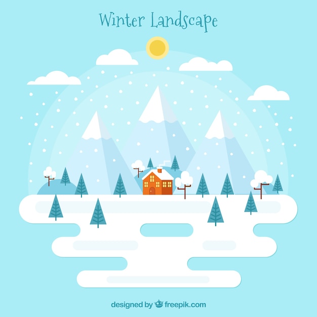 Gratis vector winter besneeuwde landschap-achtergrond